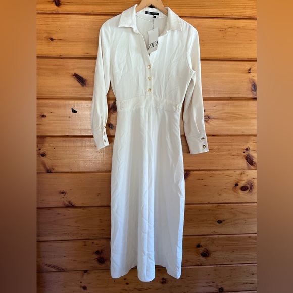 Zara Dresses & Skirts - Zara Women's Ecru Long Sleeve Midi Dress Size S